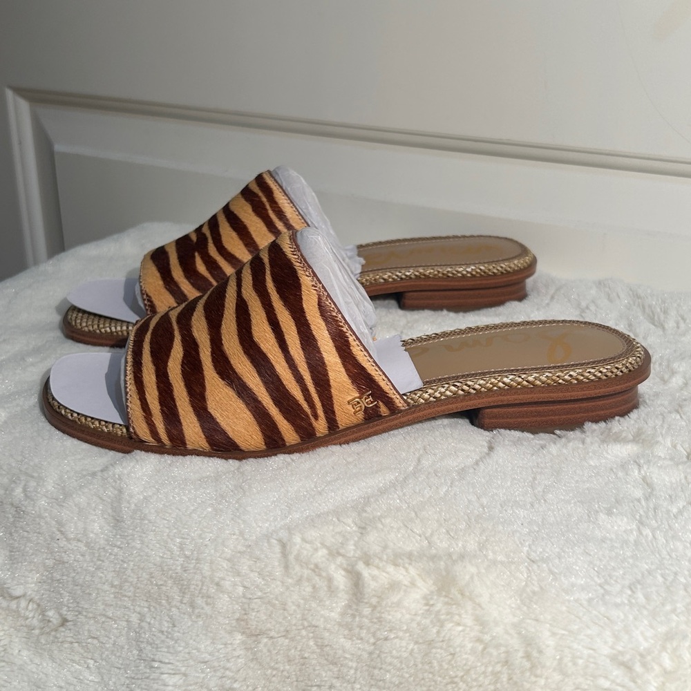 Sam Edelman Sabrina Tan Zebra Slide Sandals - Picture 3 of 16